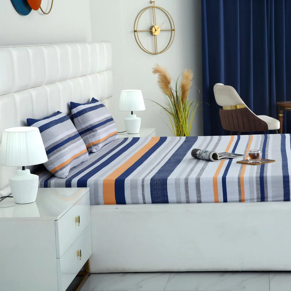 3 PCs Double Bed Sheet-Multi Bands