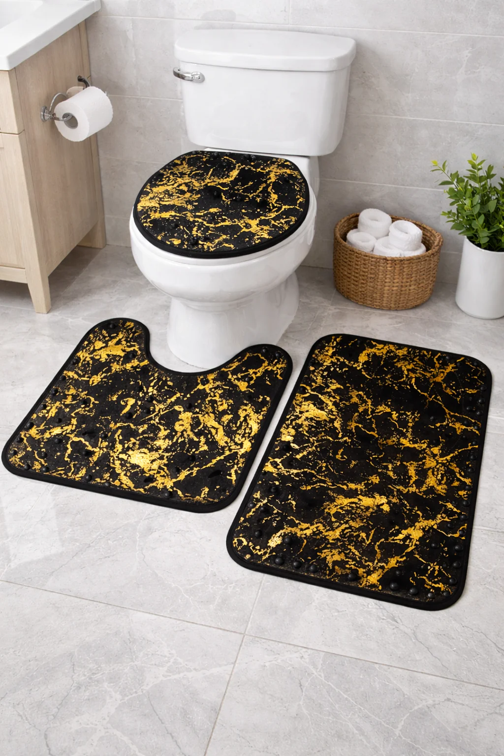3 PCs Non Skid Suction Mat- Black Glitters
