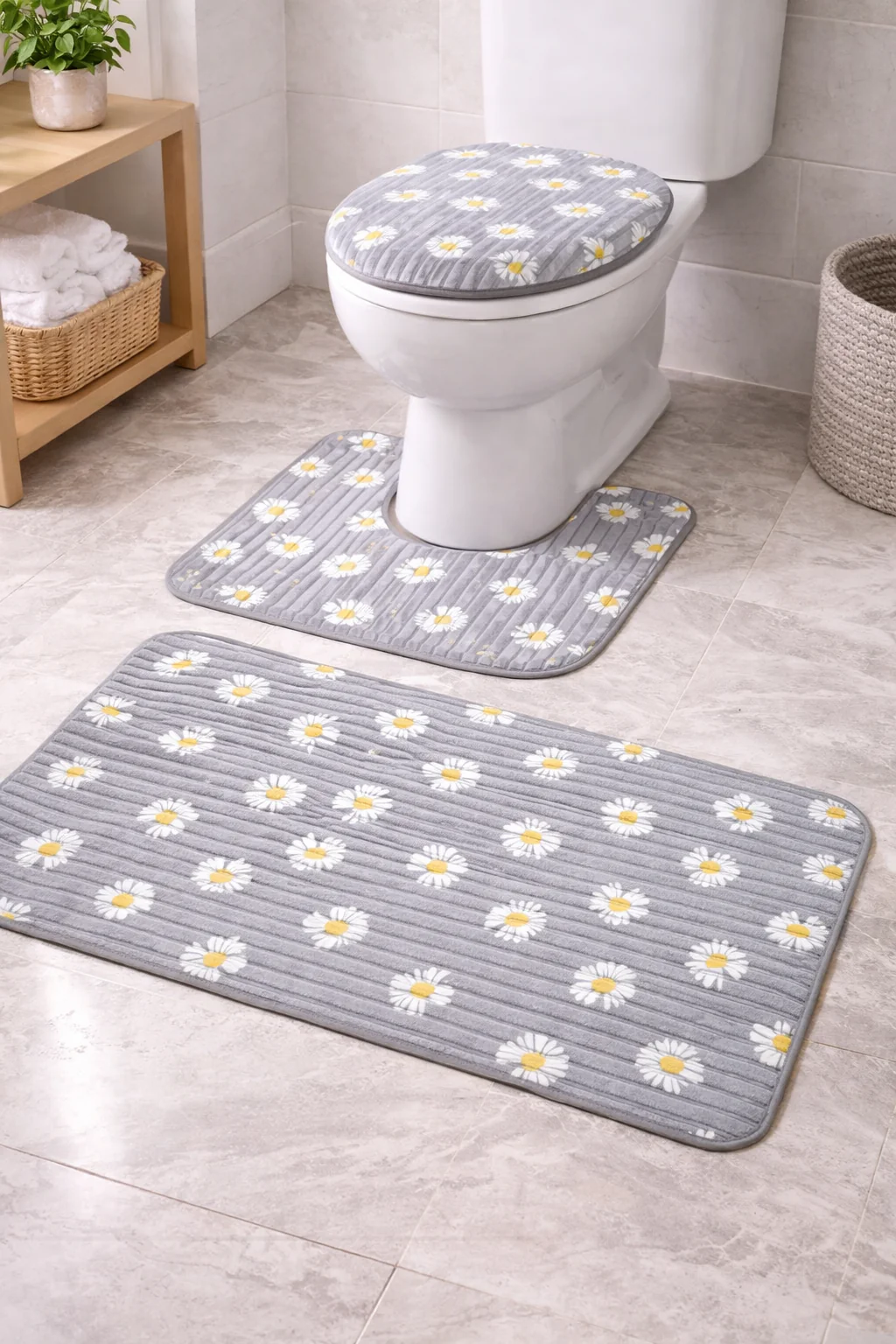 3 PCs Non Skid Suction Mat-White Jazmin - Image 2