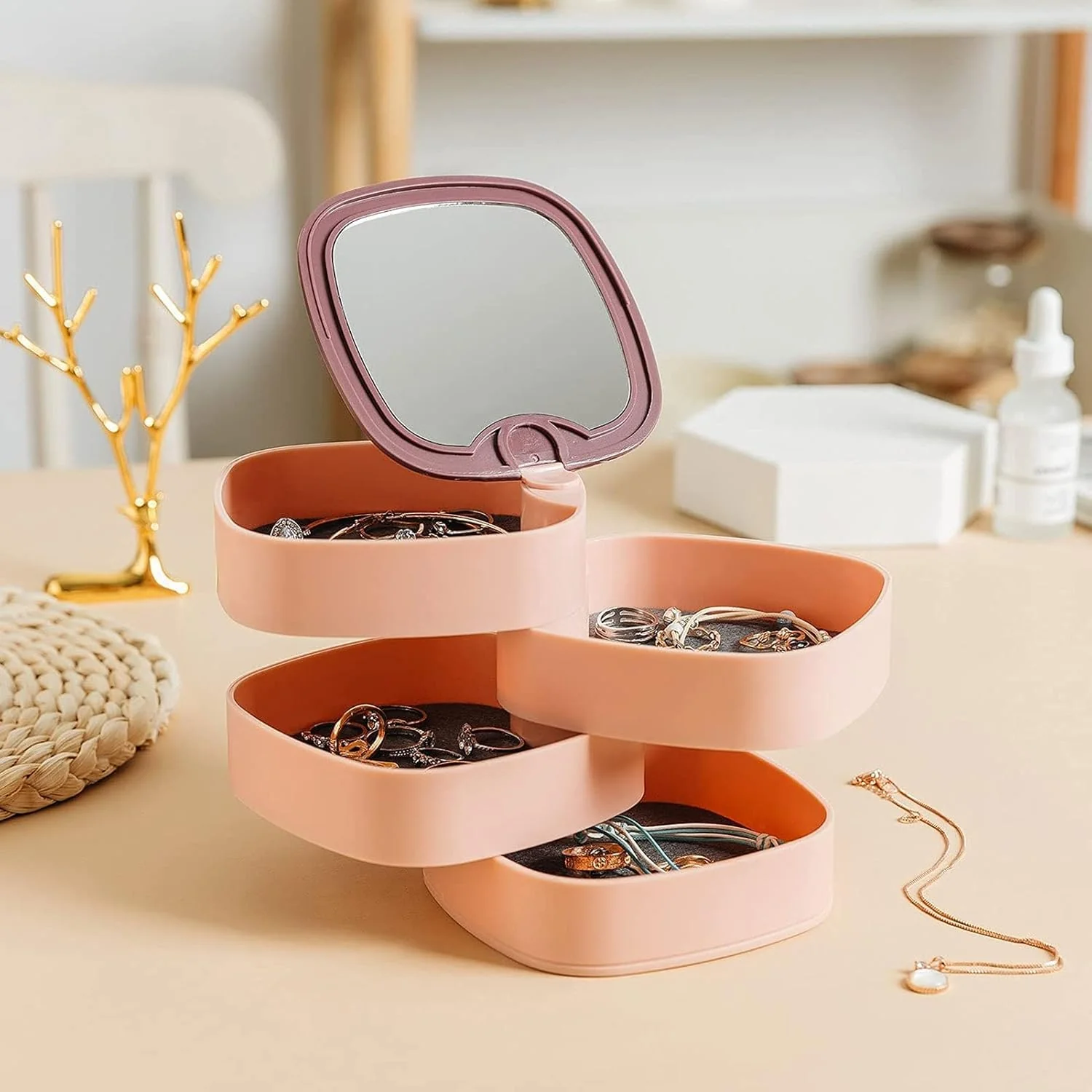 360° Rotatable Jewelry Organizer With Mirror-SA2408-190 - Image 6