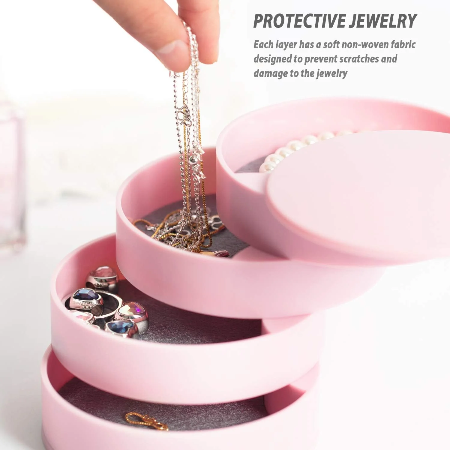 360° Rotatable Jewelry Organizer With Mirror-SA2408-191(Pink) - Image 4