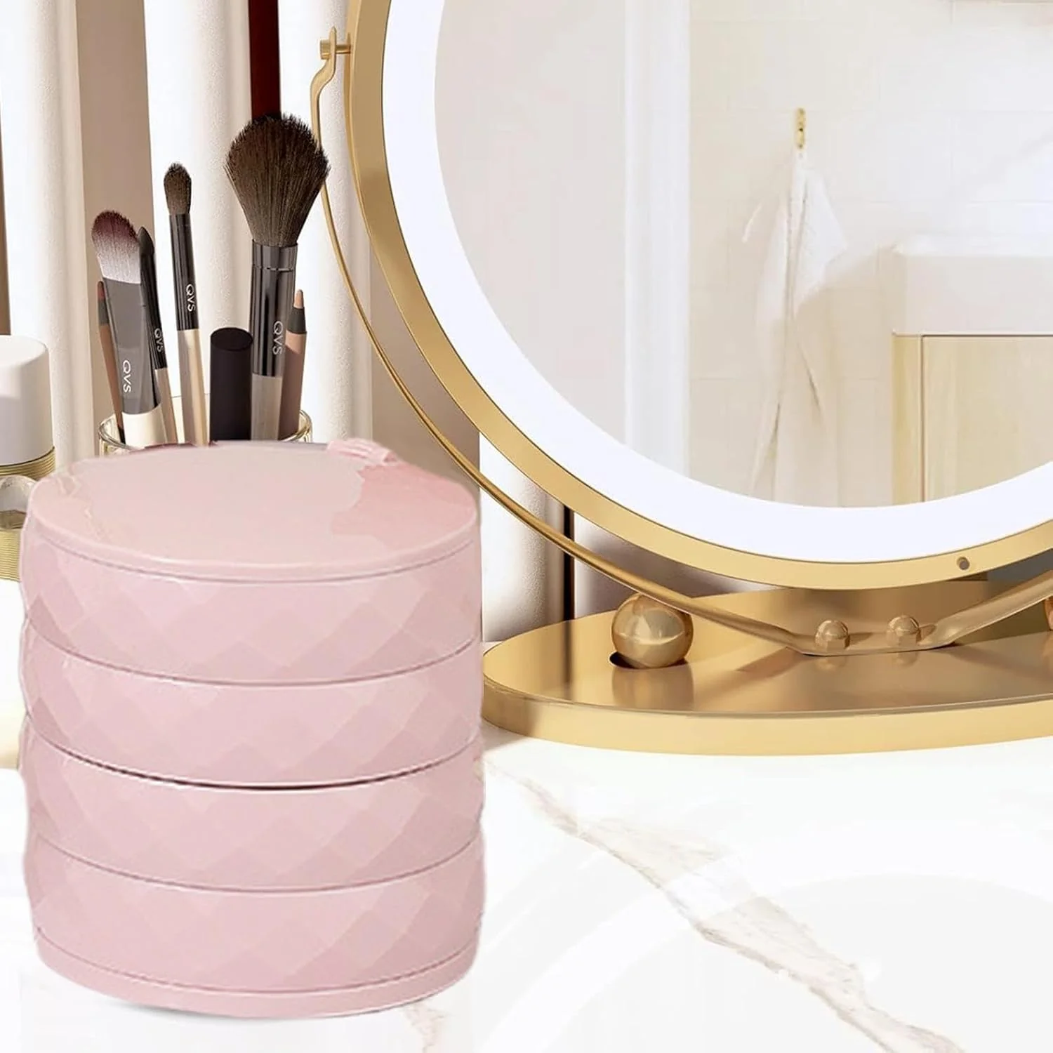 360° Rotatable Jewelry Organizer With Mirror-SA2411-51(Pink) - Image 4