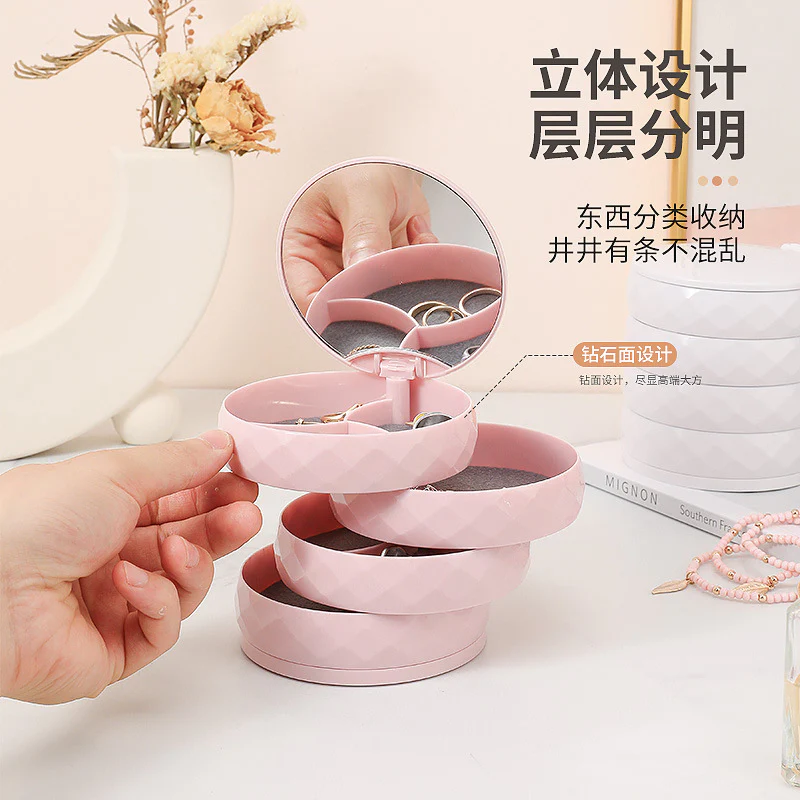 360° Rotatable Jewelry Organizer With Mirror-SA2411-51(Pink) - Image 6