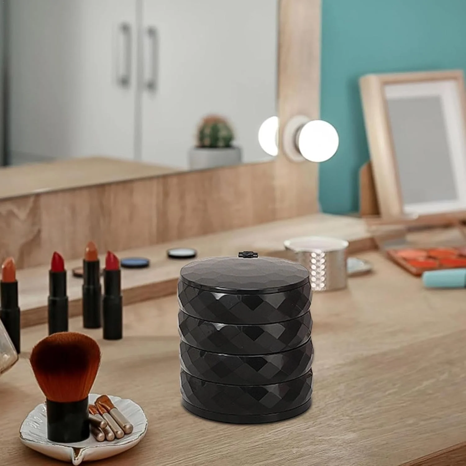 360° Rotatable Jewelry Organizer With Mirror-SA2411-52(Black) - Image 6