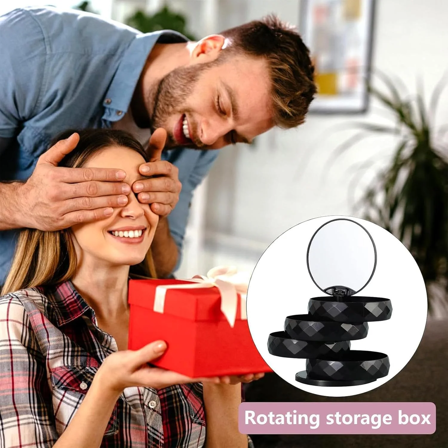 360° Rotatable Jewelry Organizer With Mirror-SA2411-52(Black) - Image 7
