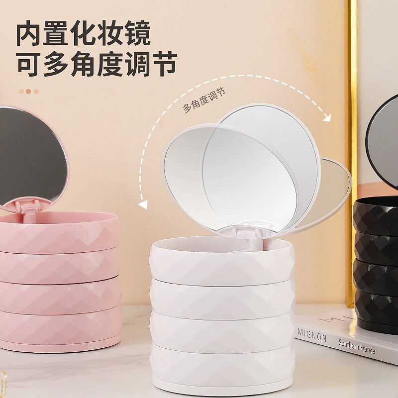 360° Rotatable Jewelry Organizer With Mirror-SA2411-53 (White) - Image 7