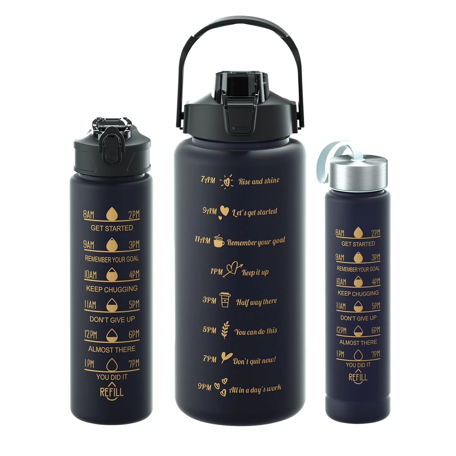 3PCS Water Bottle with Two Straws-5575Black Matte - Image 11