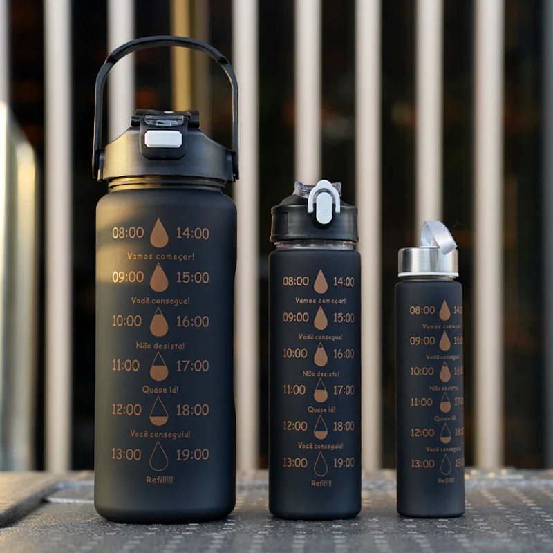 3PCS Water Bottle with Two Straws-5575Black Matte - Image 14