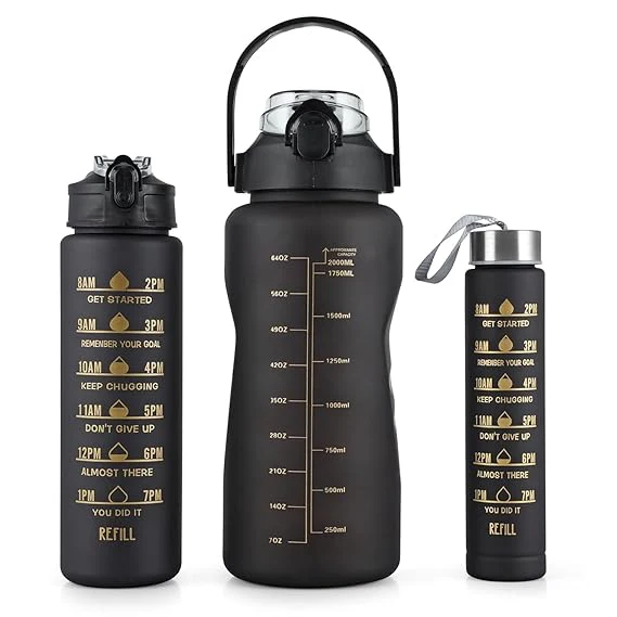3PCS Water Bottle with Two Straws-5575Black Matte - Image 18