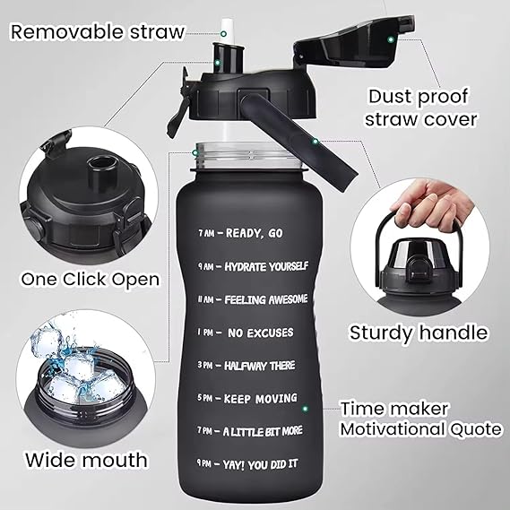 3PCS Water Bottle with Two Straws-5575Black Matte - Image 20