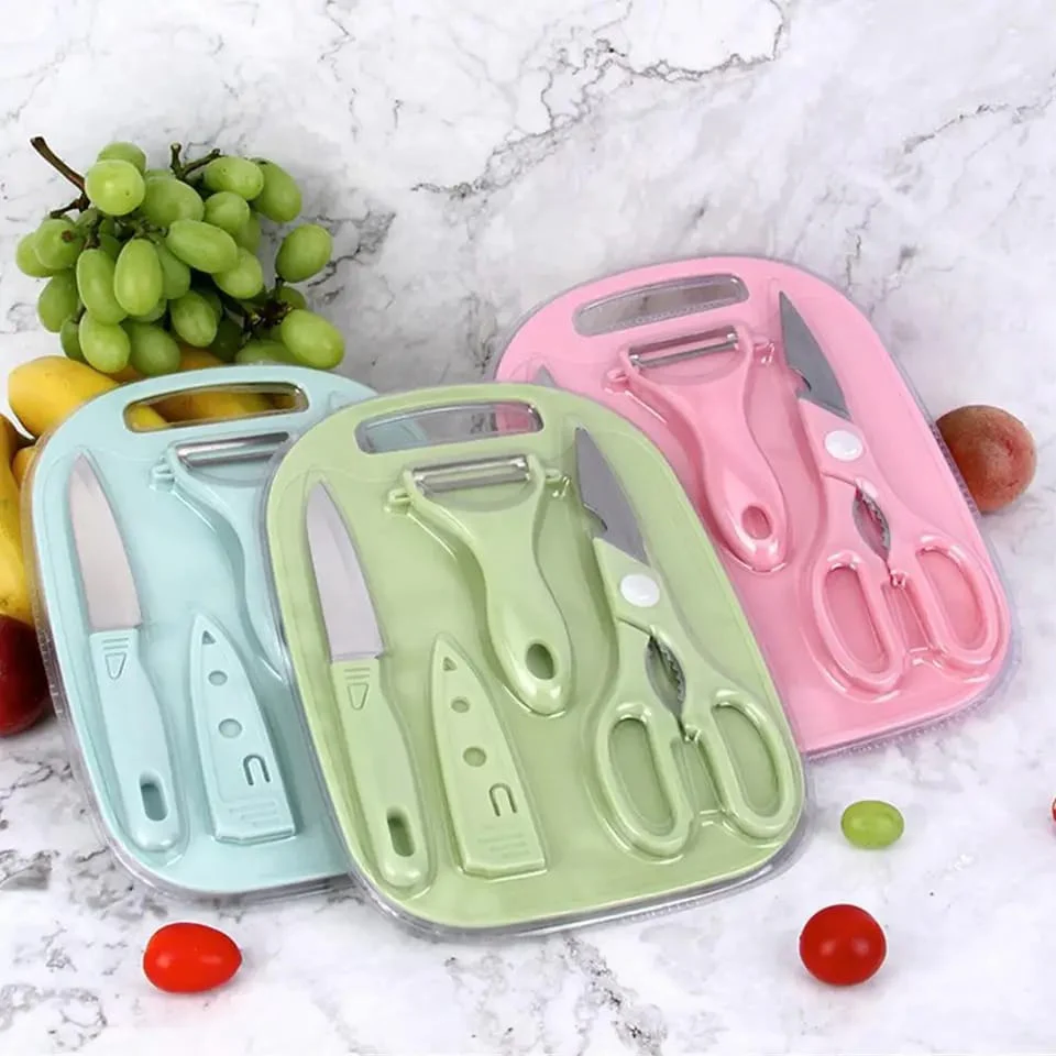 4 PCs Cutting Board With Knife Set(5717)-Green - Image 3