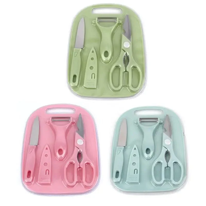 4 PCs Cutting Board With Knife Set(5299)-Pink - Image 11