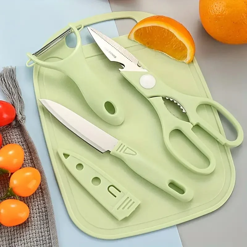 4 PCs Cutting Board With Knife Set(5299)-Pink - Image 3