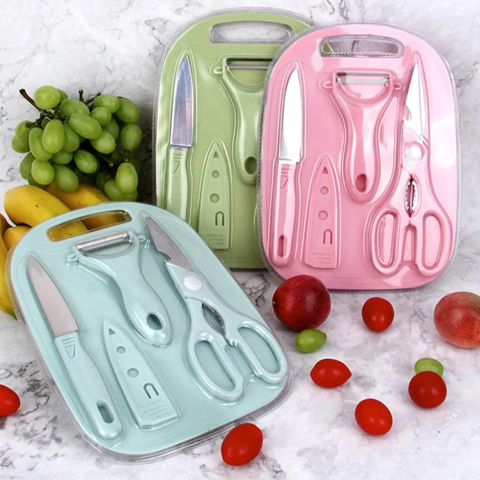 4 PCs Cutting Board With Knife Set(5299)-Pink - Image 5