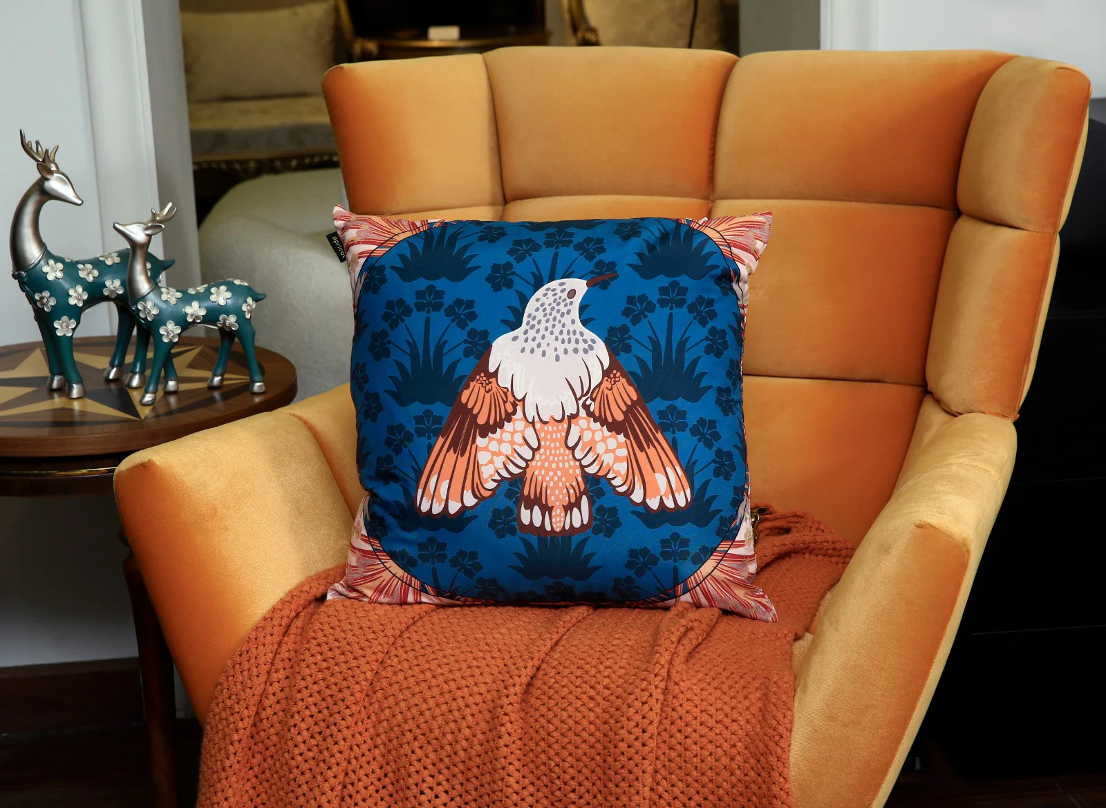 4 PCs Digital Printed Cotton Cushions-Bird - Image 2