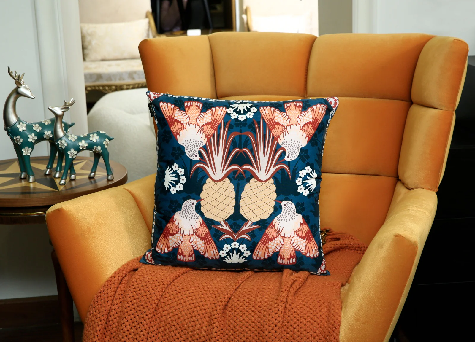 4 PCs Digital Printed Cotton Cushions-Bird - Image 5