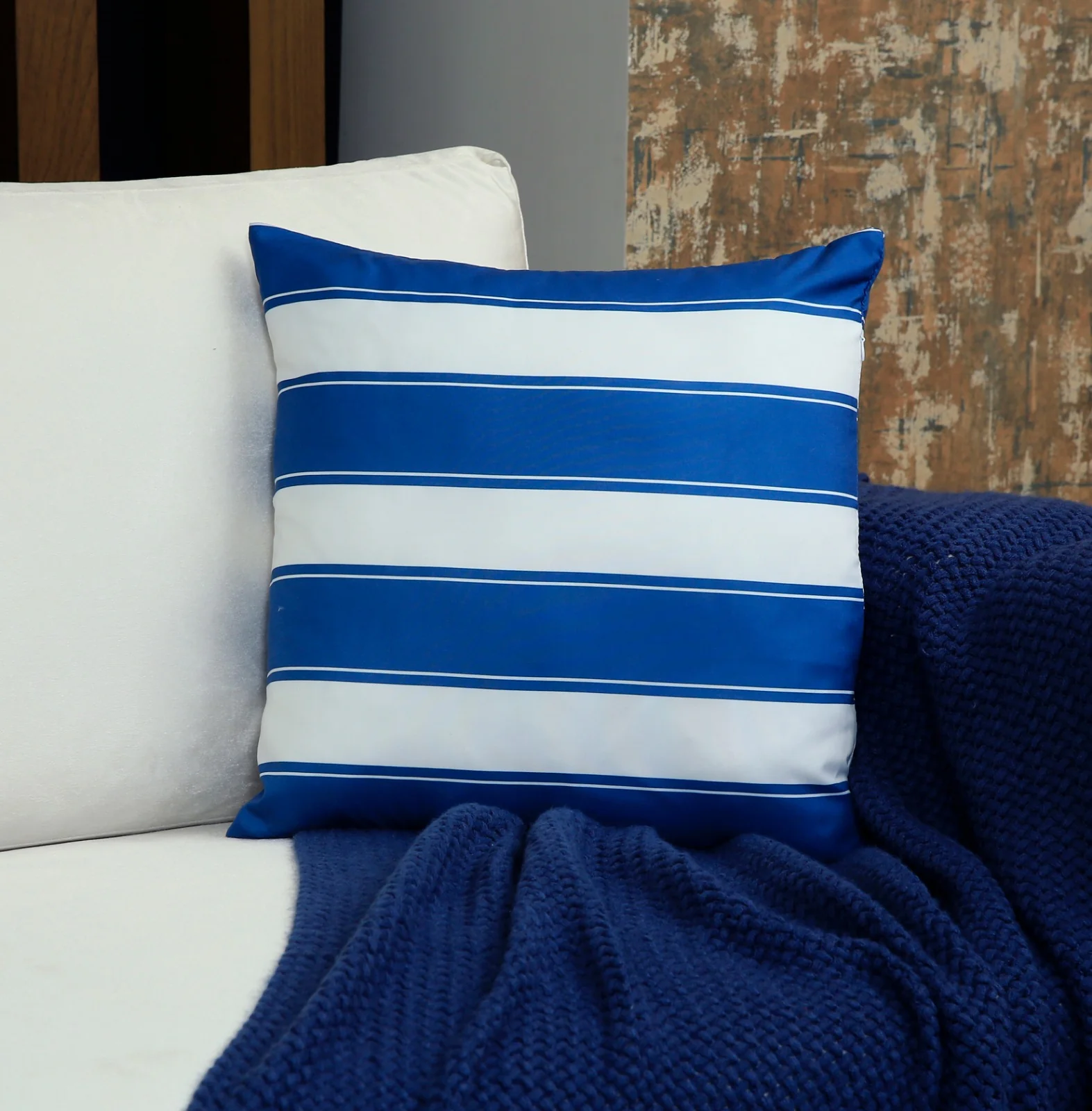 4 PCs Digital Printed Cotton Cushions-Blue Check - Image 8