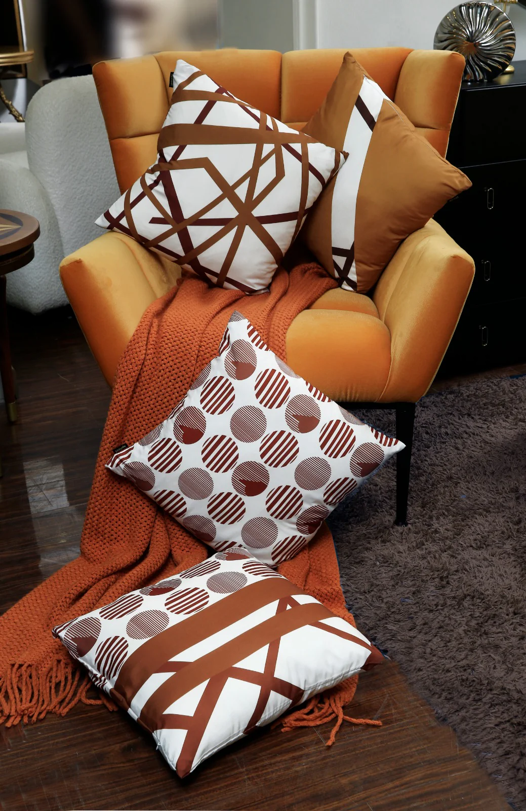 4 PCs Digital Printed Cotton Cushions-Brown Geometric - Image 4