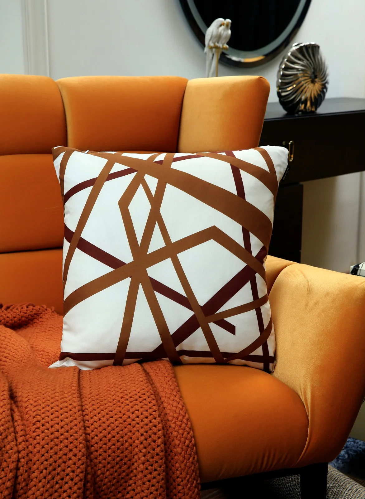 4 PCs Digital Printed Cotton Cushions-Brown Geometric - Image 5
