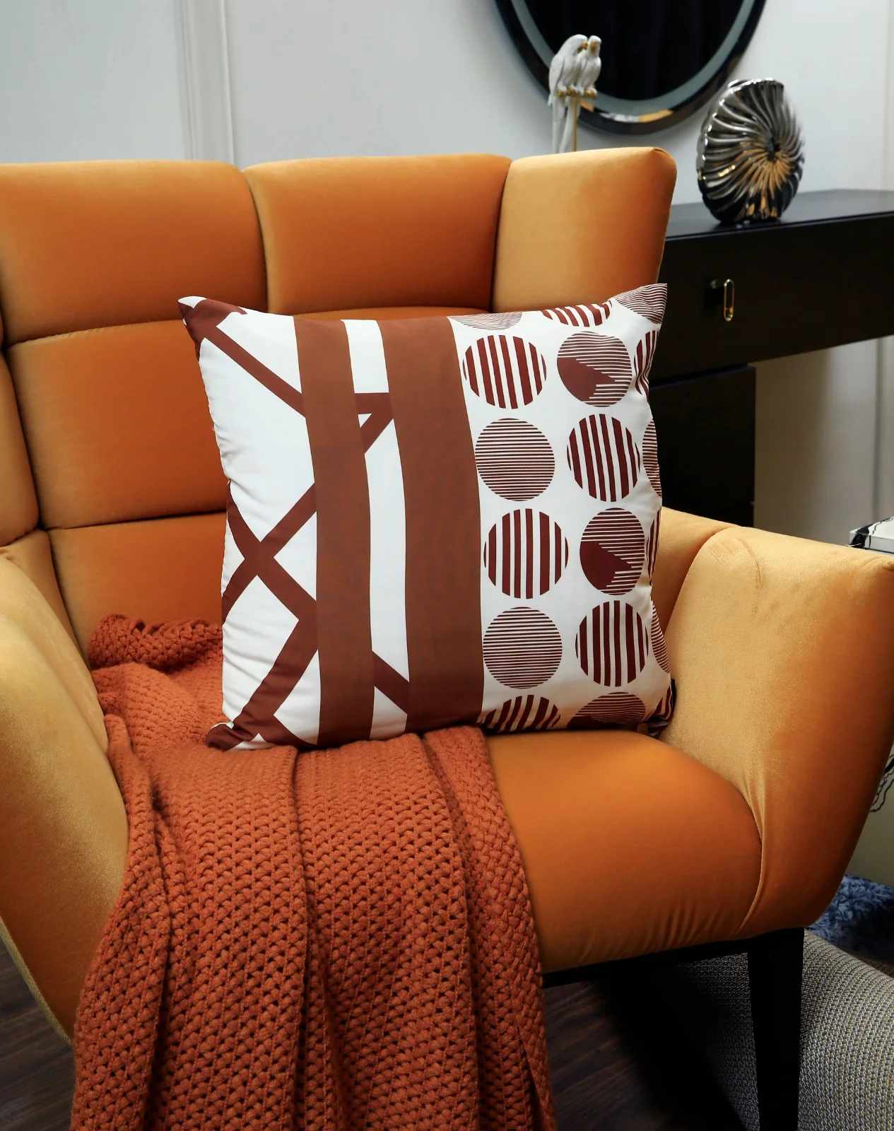 4 PCs Digital Printed Cotton Cushions-Brown Geometric - Image 7