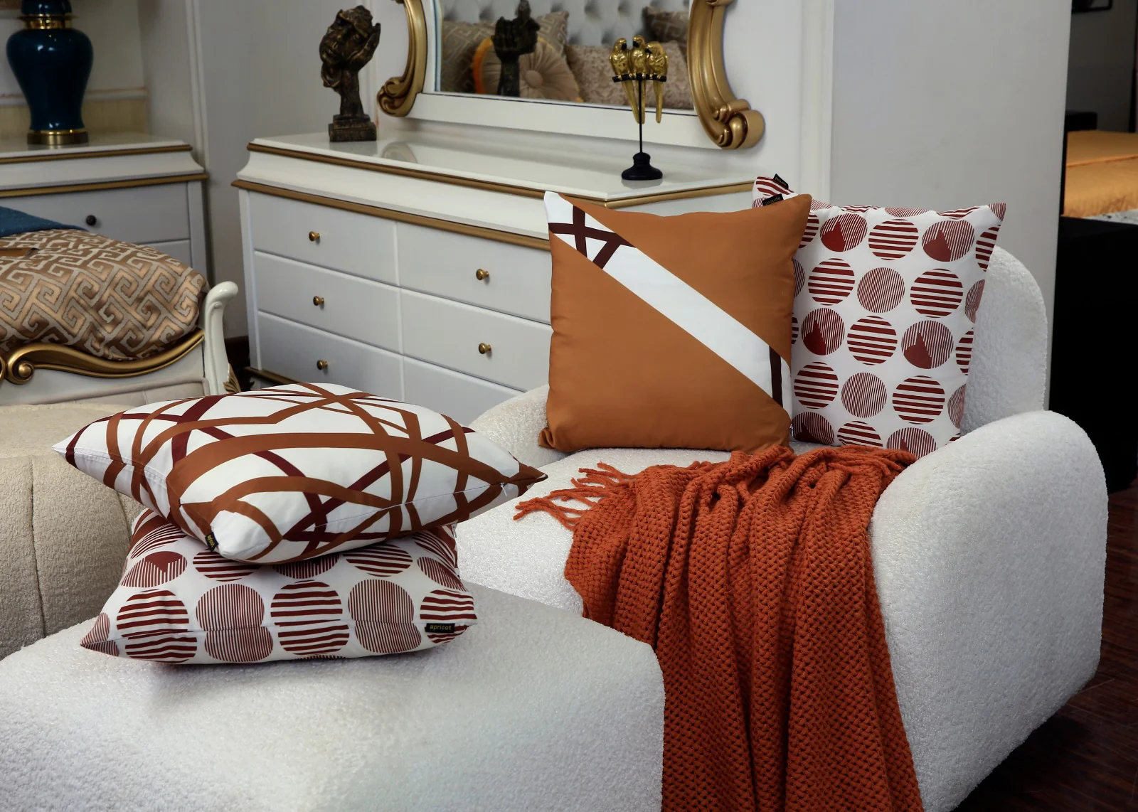 4 PCs Digital Printed Cotton Cushions-Brown Geometric - Image 8