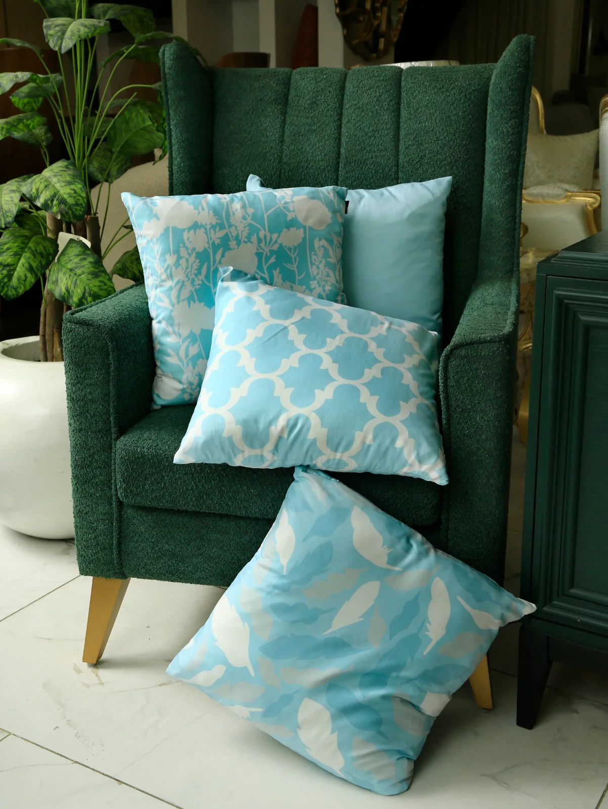 4 PCs Digital Printed Cotton Cushions-Ocean Blue - Image 2