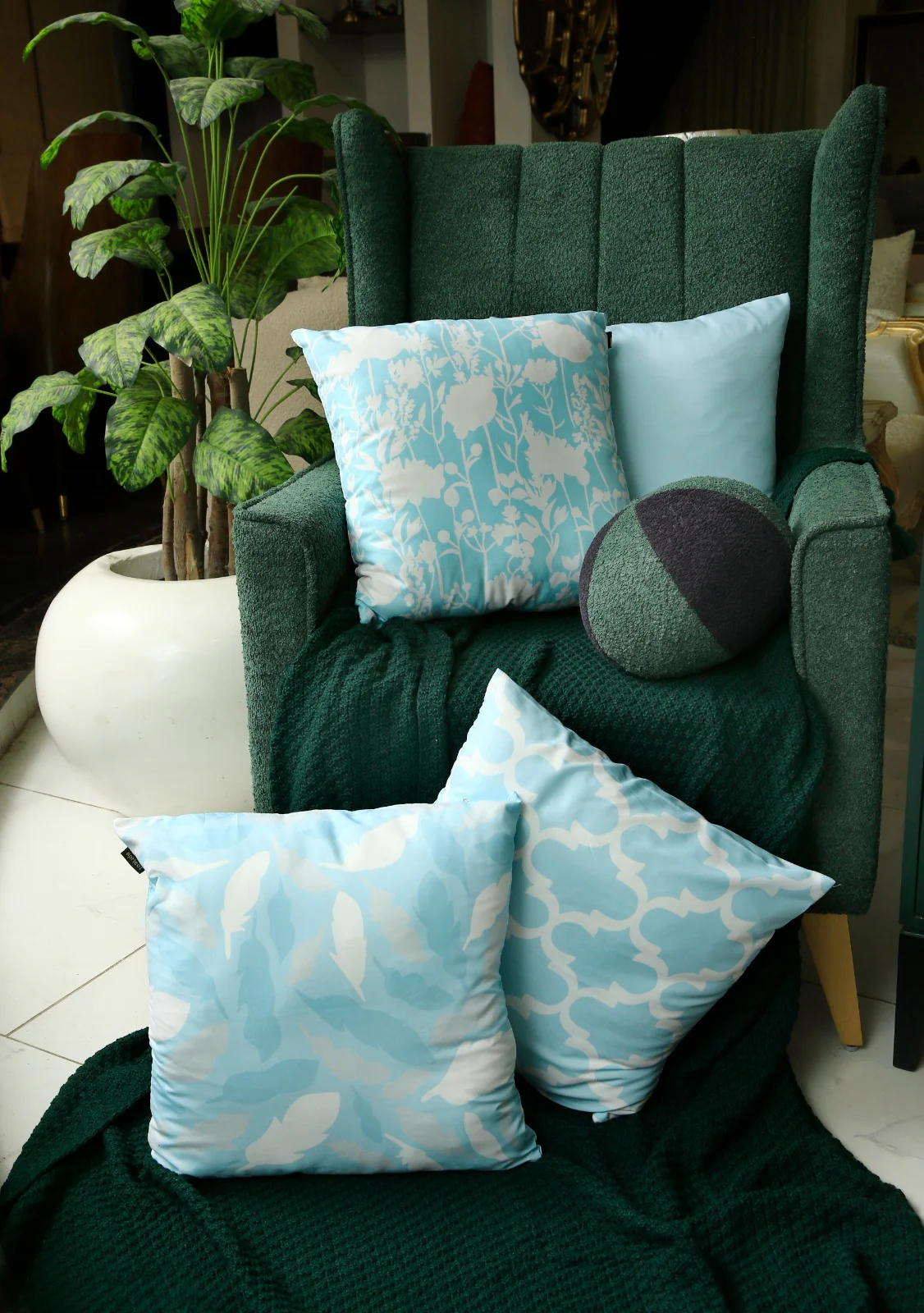 4 PCs Digital Printed Cotton Cushions-Ocean Blue - Image 6