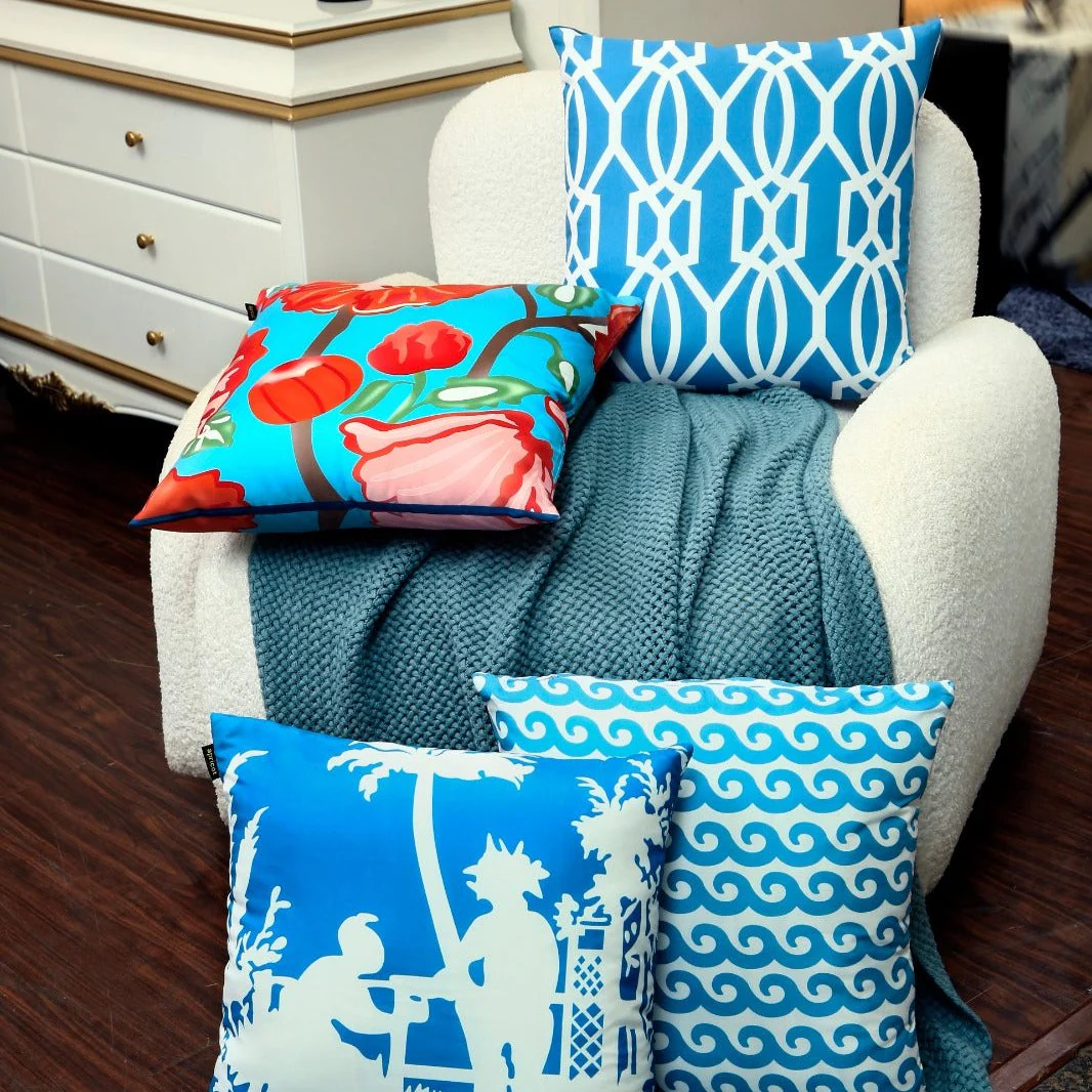4 PCs Digital Printed Cotton Cushions-BLUE ART - Image 2