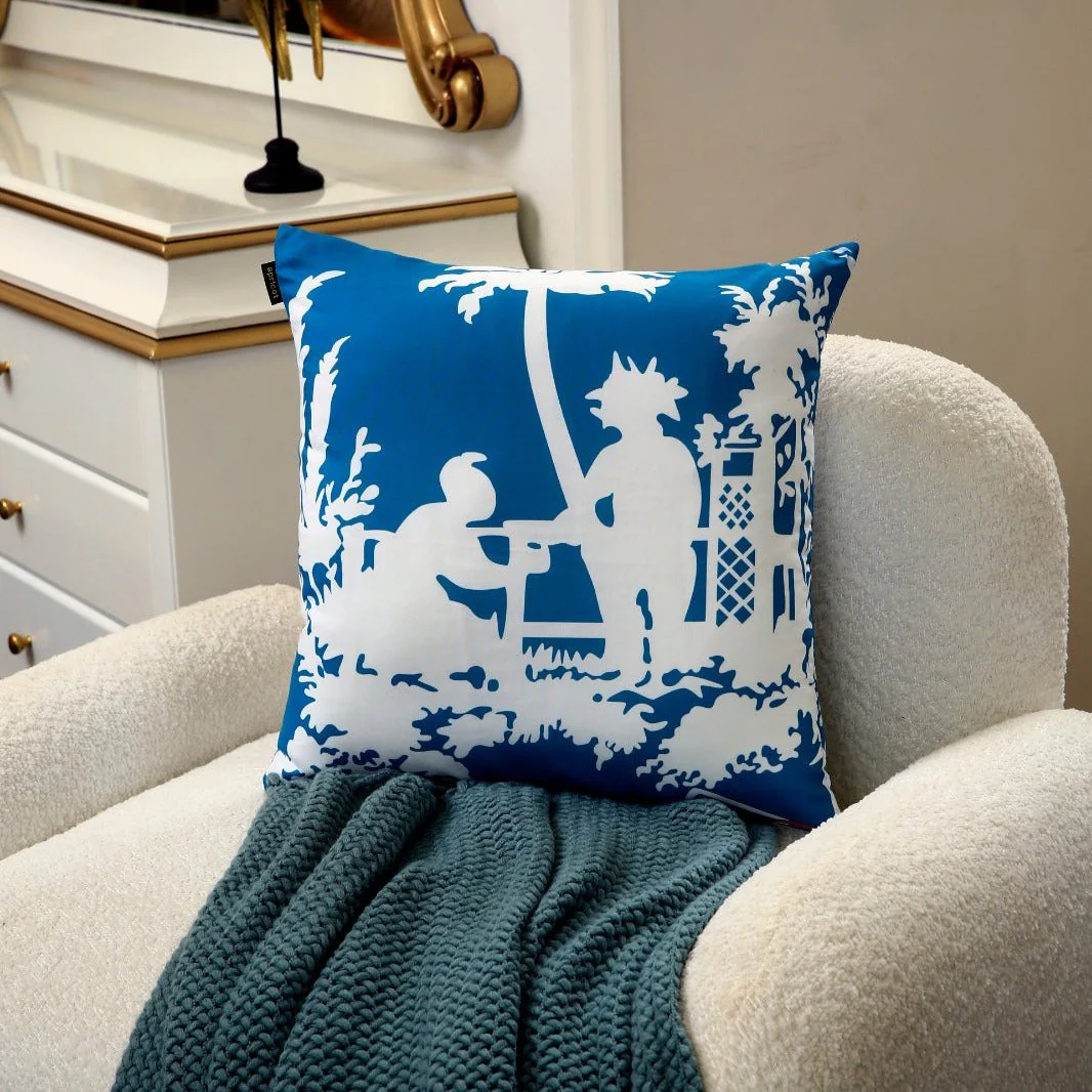 4 PCs Digital Printed Cotton Cushions-BLUE ART - Image 5