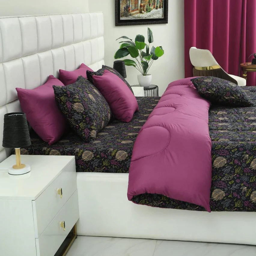 5 PCs Single Razai  Set-Black Lilly