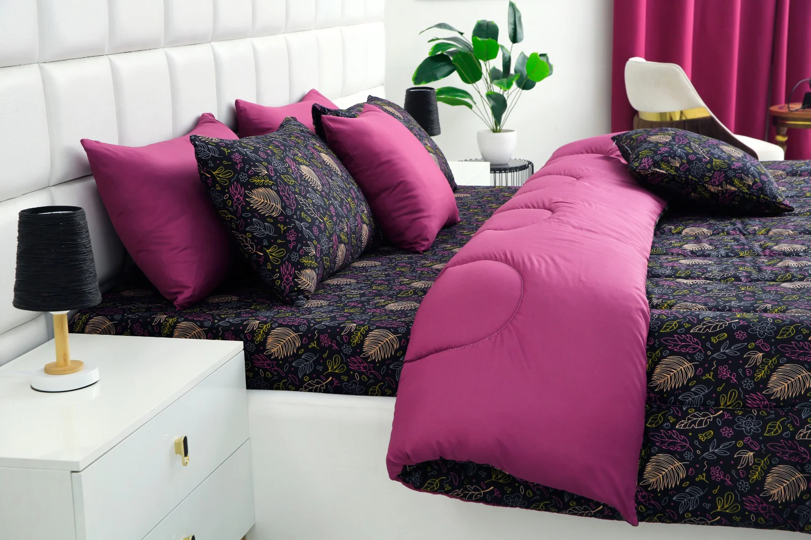 5 PCs Single Razai  Set-Black Lilly - Image 2