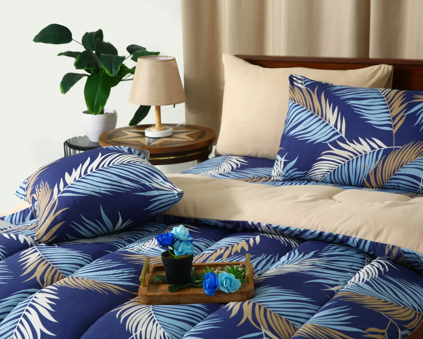 5 PCs Single Razai Set-Blue Feathers - Image 5