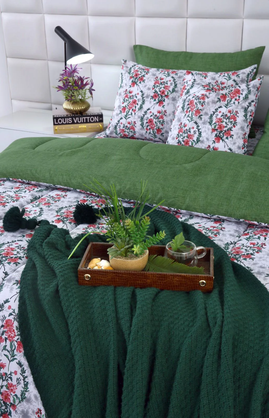 5 PCs Single Razai Set-Emerald Blooms - Image 7