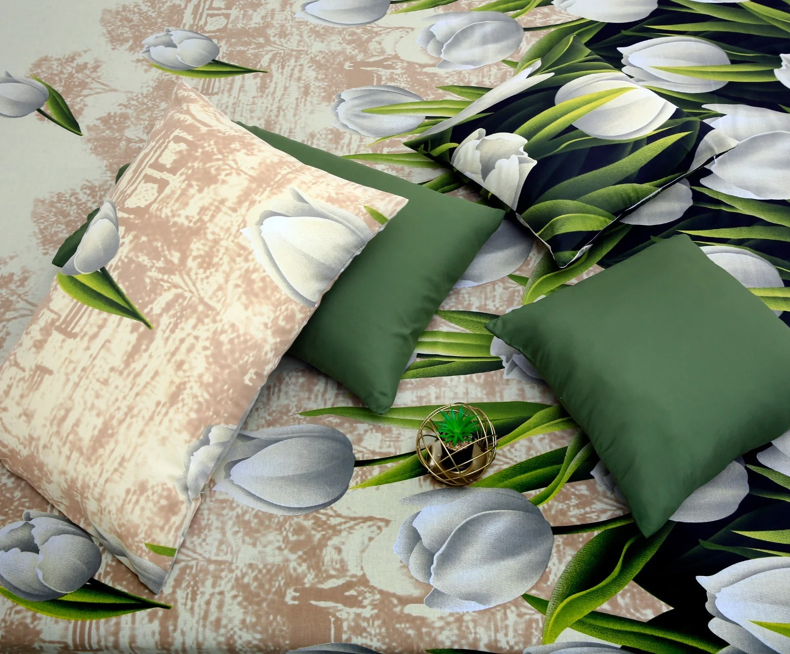 5 PCs Single Razai Set-Green Tulip - Image 3