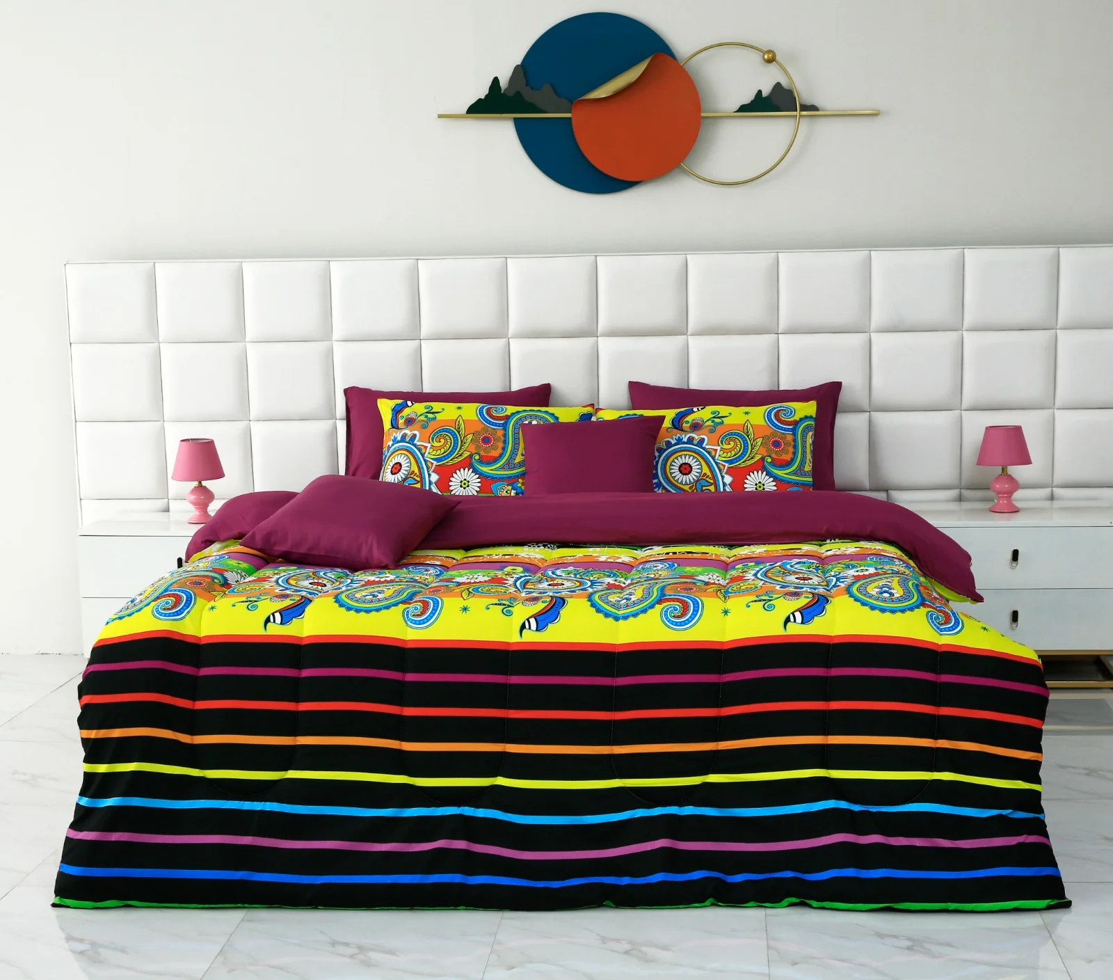 5 PCs Single Comforter Set-Multi Flower (Plum Reverse) - Image 11
