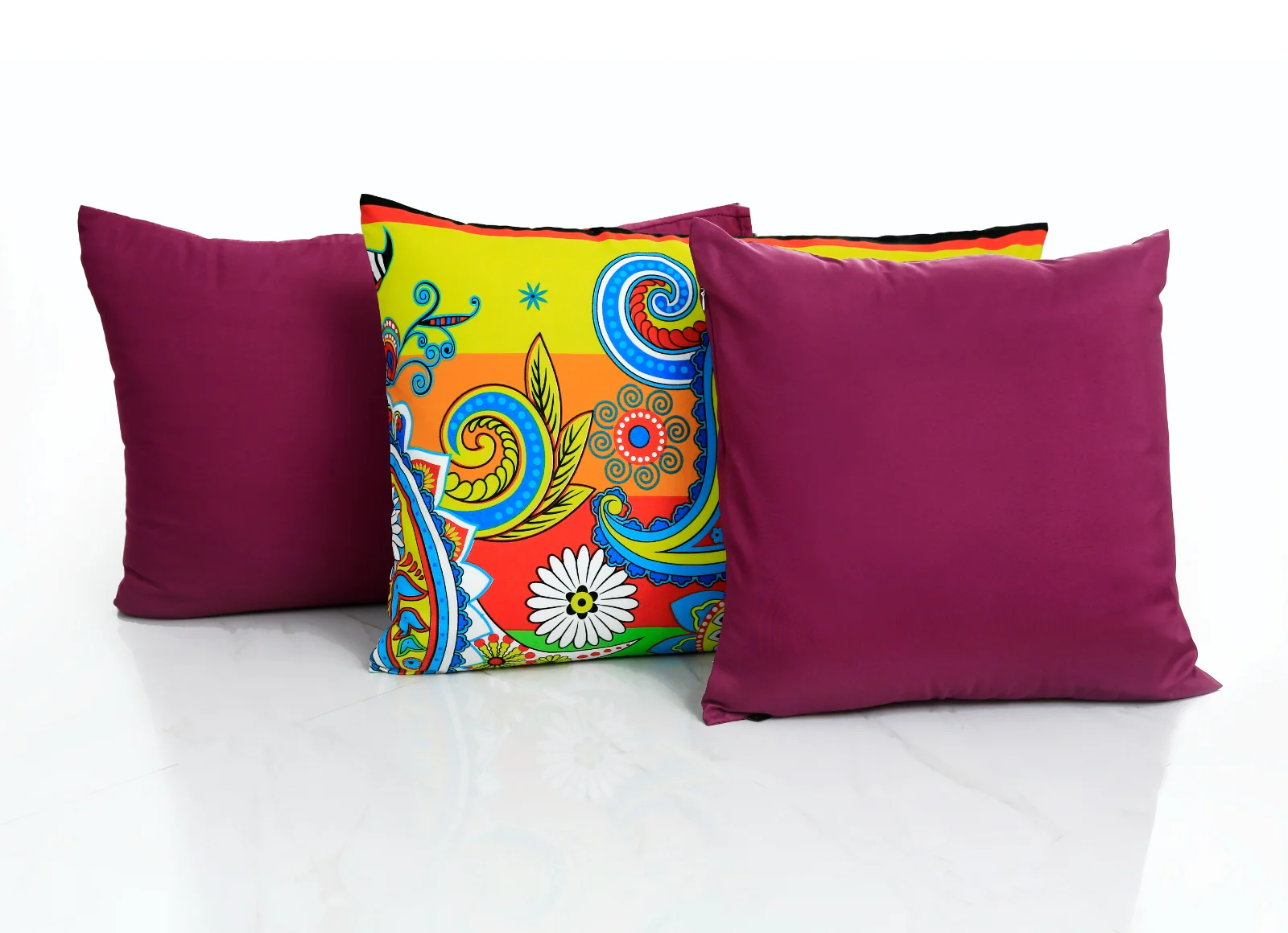 5 PCs Single Comforter Set-Multi Flower (Plum Reverse) - Image 4