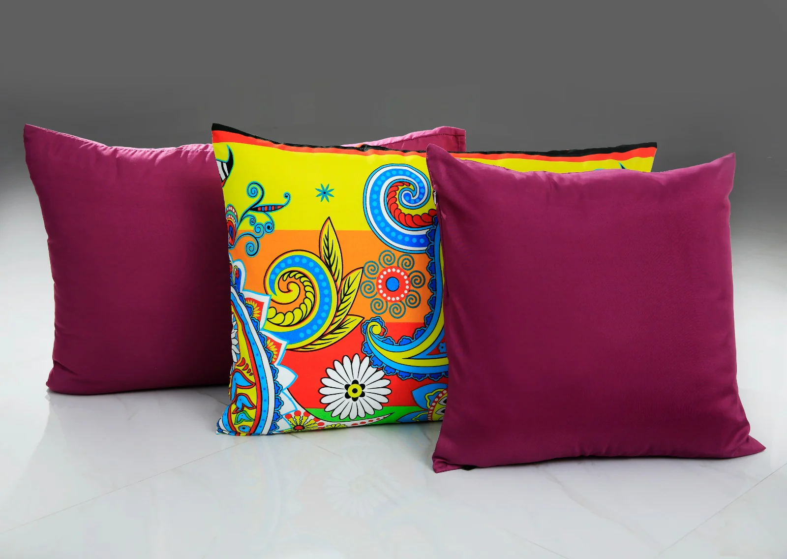 5 PCs Single Comforter Set-Multi Flower (Plum Reverse) - Image 5