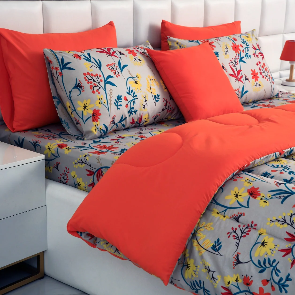 5 PCs Single Razai Set-Orange Lilly