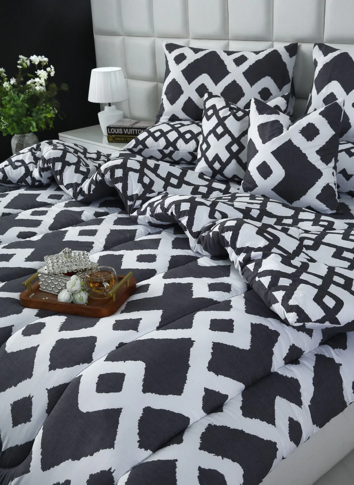 5 PCs Single Razai Set-Grey Diamond - Image 5
