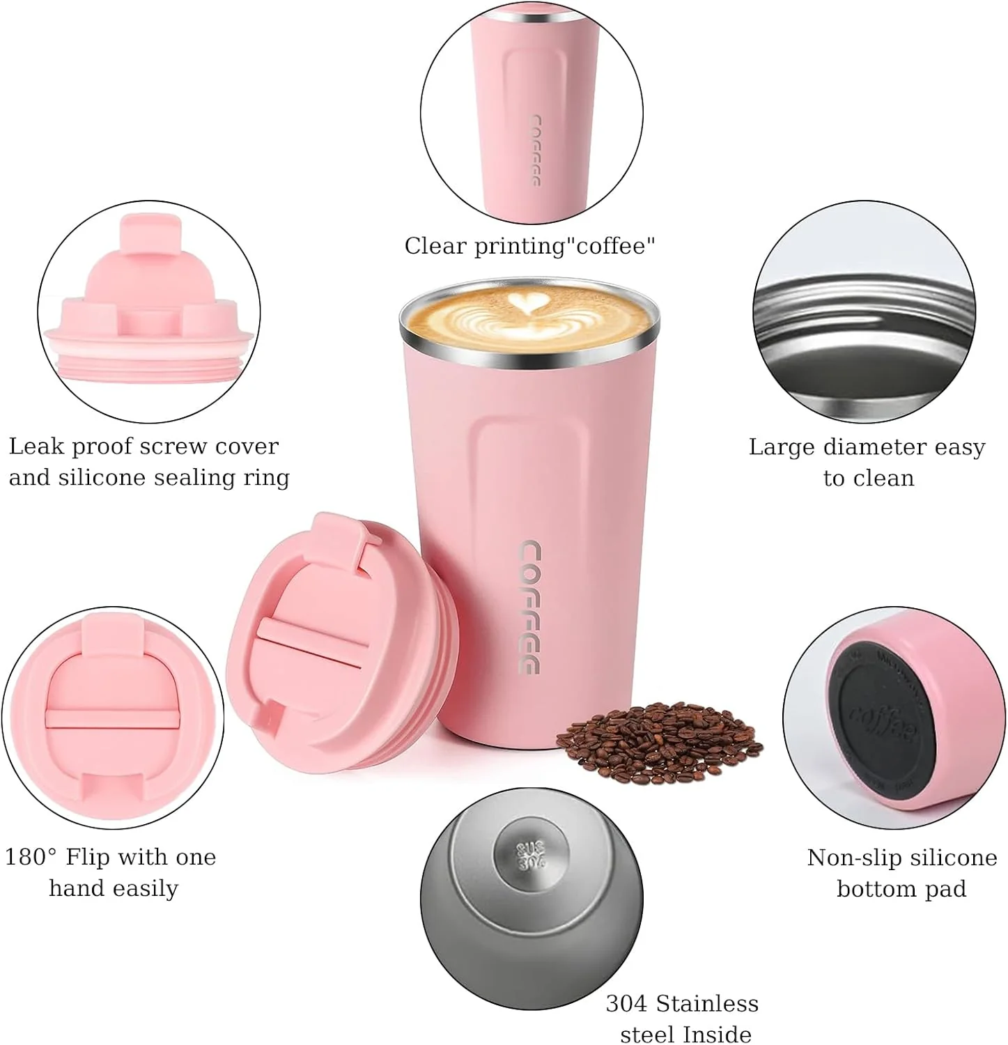 510ML Thermo Coffee Mug with Hermetic Temperature (SA2510-074)Pink - Image 8