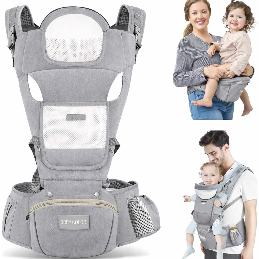 6-in-1 Baby Carrier Baby Strap with Waist Stool-SA2408-183(Grey)