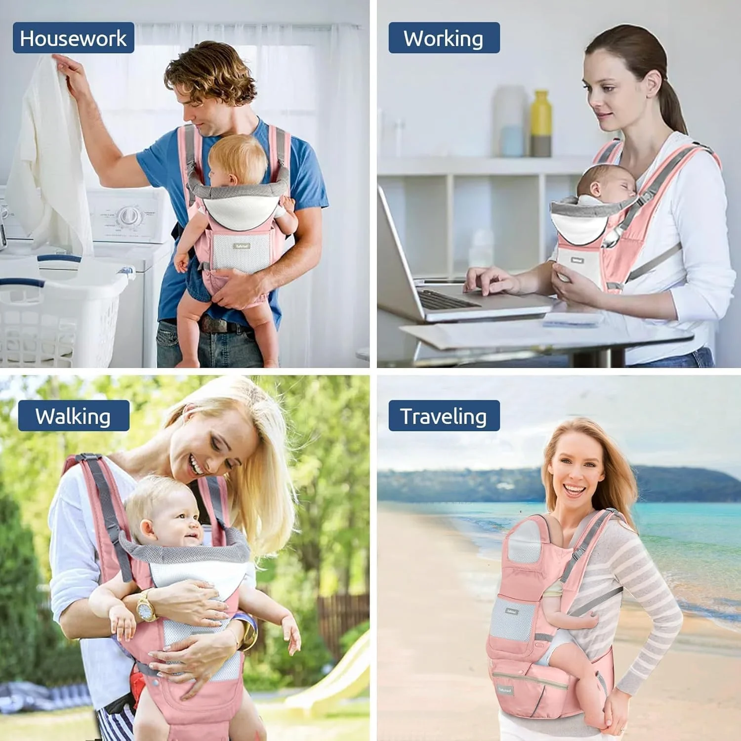 6-in-1 Baby Carrier Baby Strap with Waist Stool-SA2408-183(Grey) - Image 4