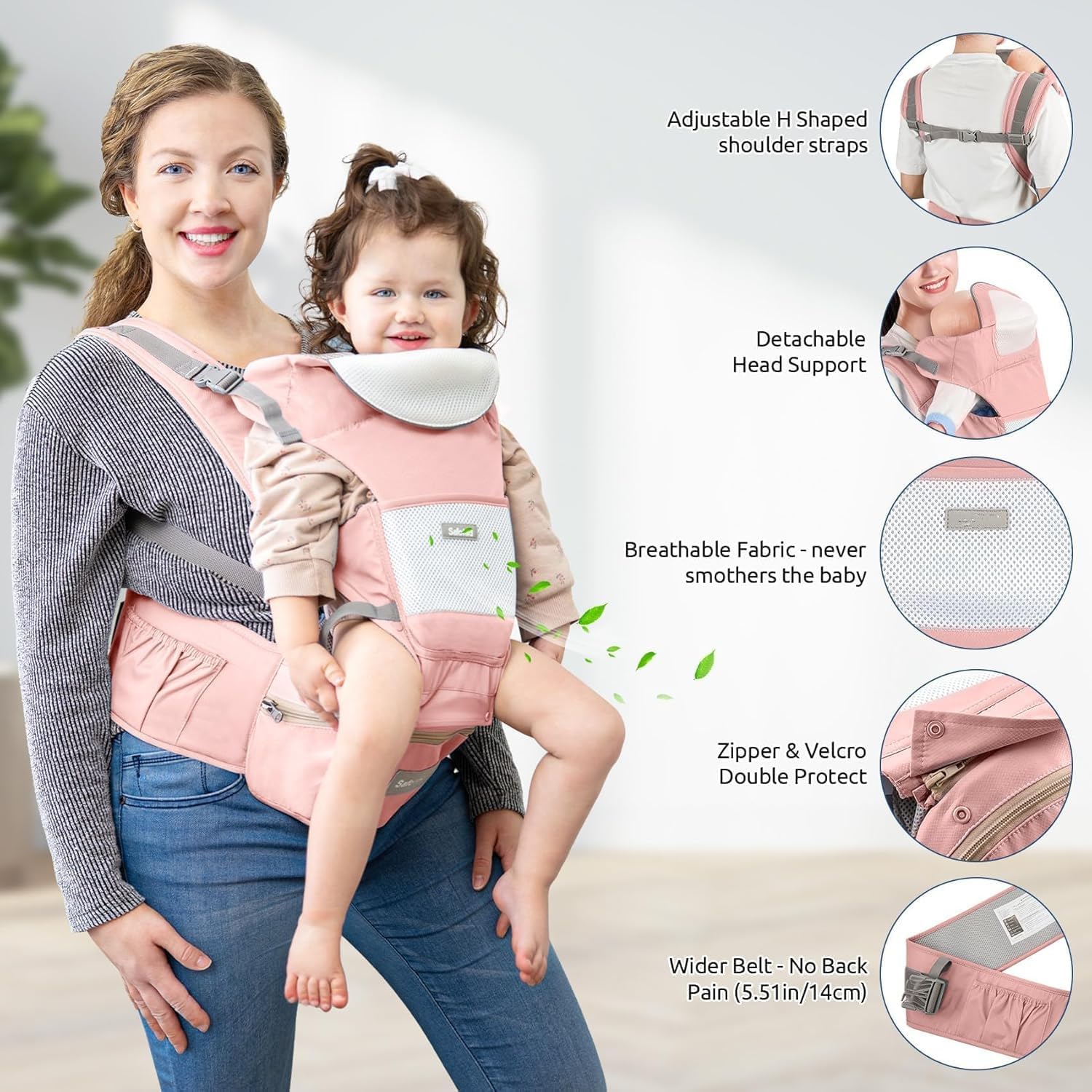 6-in-1 Baby Carrier Baby Strap with Waist Stool-SA2408-183(Grey) - Image 6