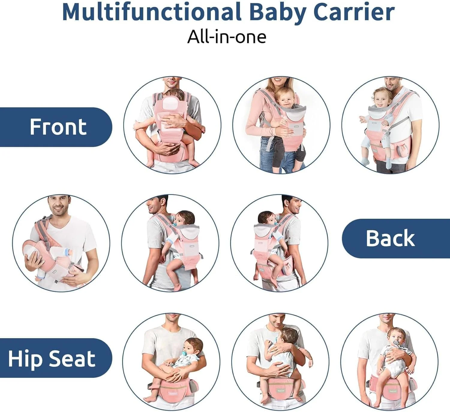 6-in-1 Baby Carrier Baby Strap with Waist Stool-SA2408-183(Grey) - Image 7