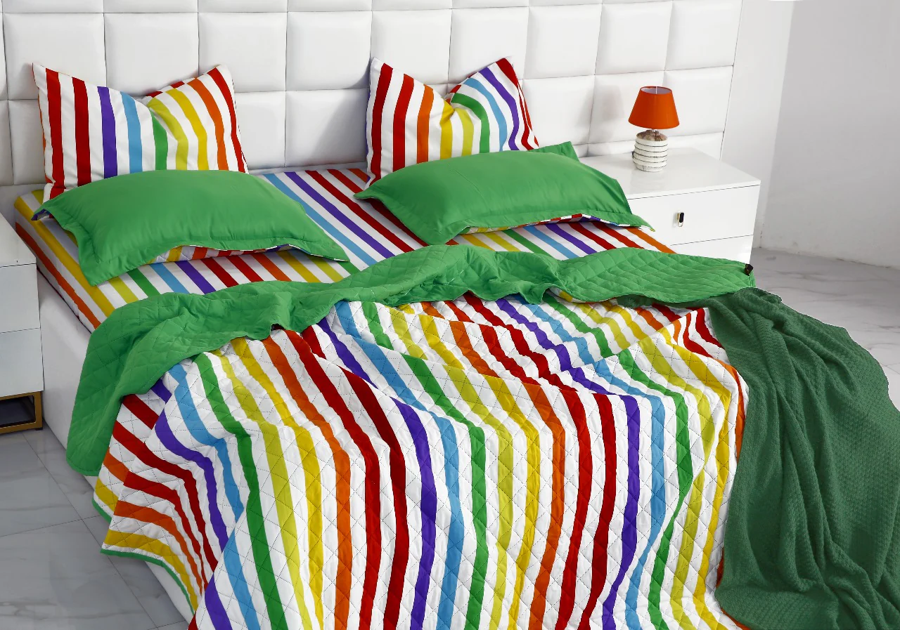 6 PCs Bed Spread Set-Multi Stripe(Parrot) - Image 9