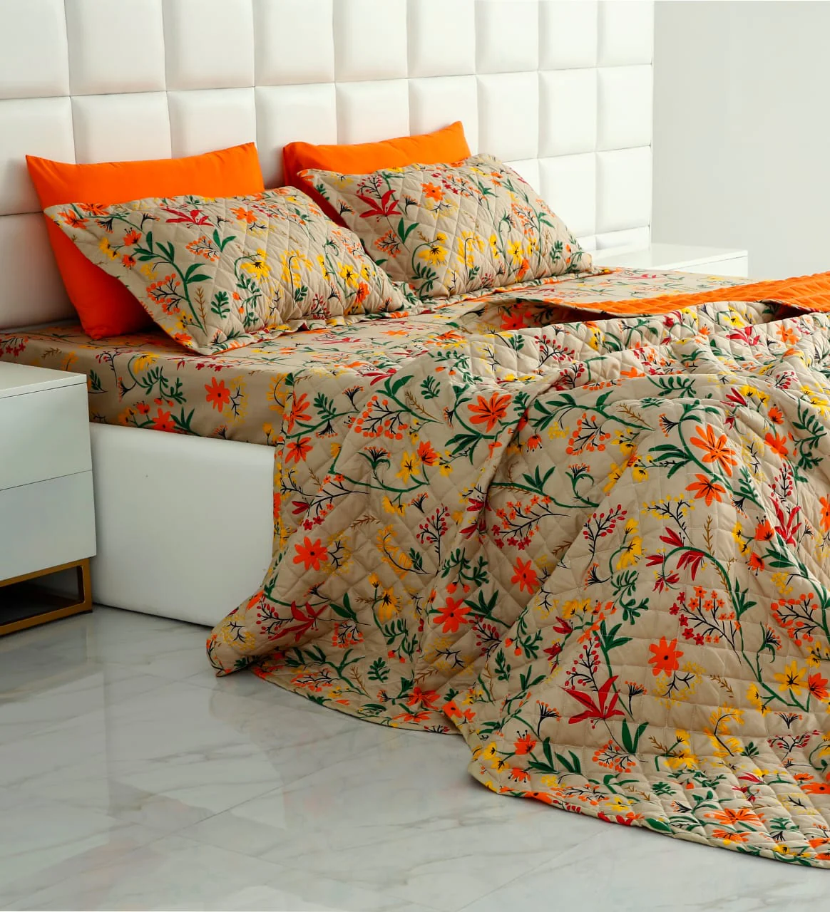 6 PCs Bed Spread Set-Orange Lilly - Image 2