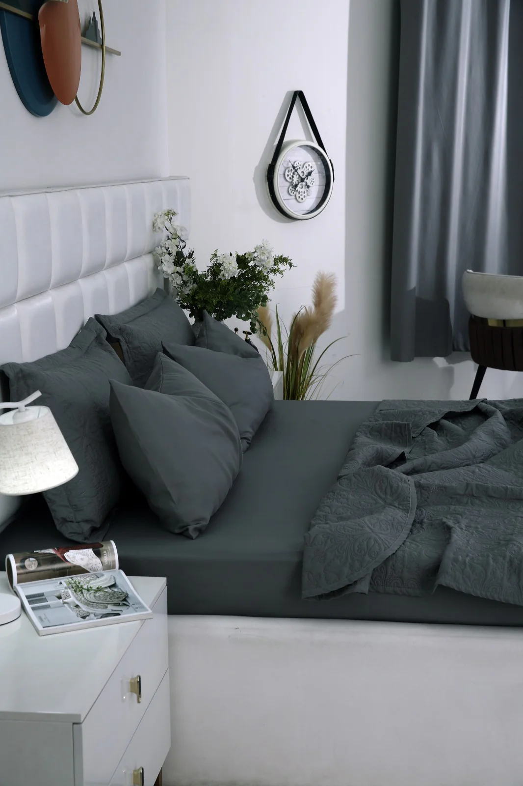 6 PCs Luxury Bed Spread Set-Grey - Image 16