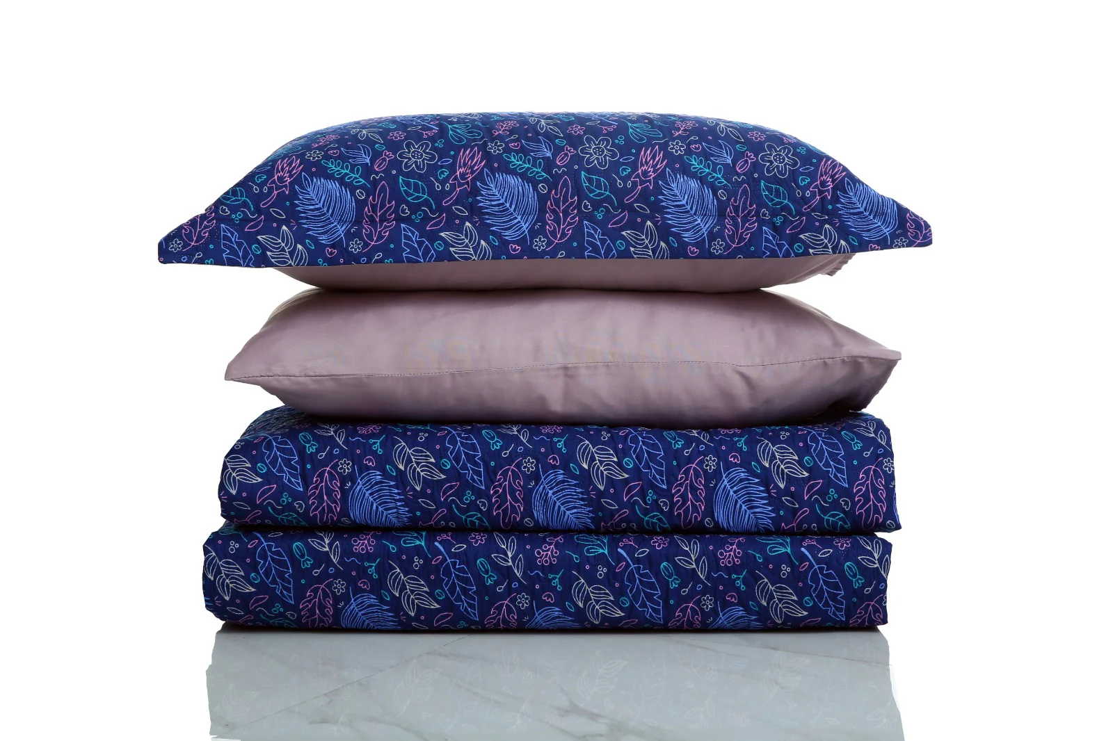 6 PCs Printed Bed Spread Set-Blue Lilly - Image 7