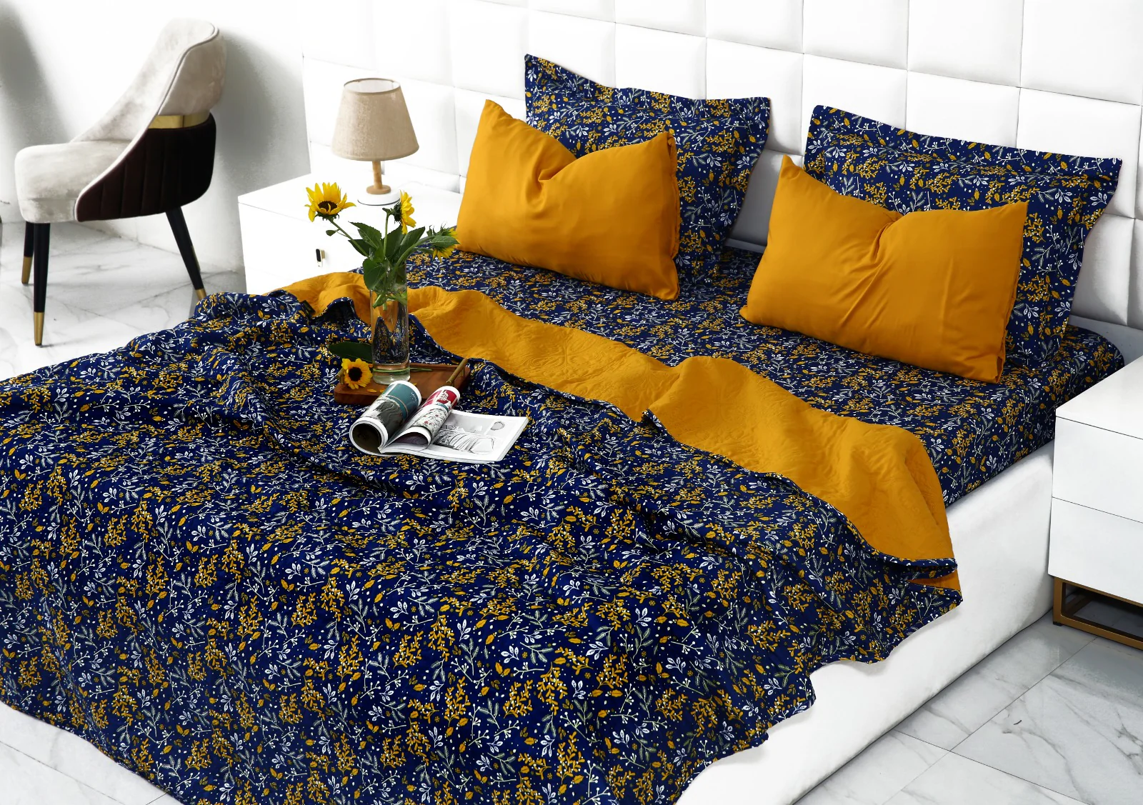 6 PCs Printed Bed Spread Set-Daffodil - Image 3