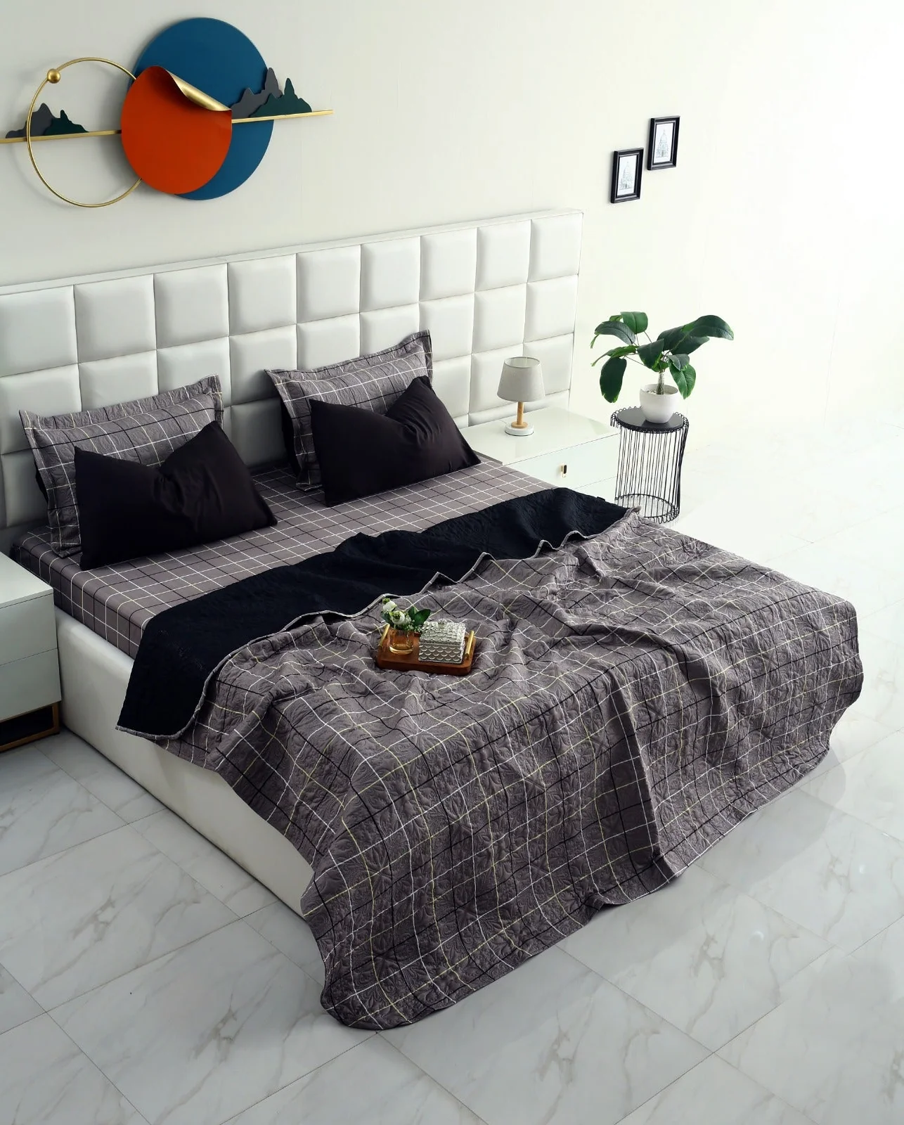 6 PCs Printed Bed Spread Set-Multi Check